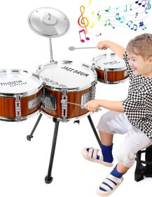 Kids Drum Set Music Toy Drum Set for Toddlers Ages 3-5 Jazz Drums Kit with Stool, 3 Drums Percussion Musical Instruments Toys for 3 4 5 Year Old Boys Girls Gifts