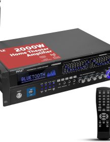 Pyle 2000W Bluetooth 5.0 - 6-Channel Home Amplifier - Rack Mount Stereo Receiver with Radio - USB/AUX/RCA/Mic - Optical/Coaxial - AC-3 - DVD Inputs - Dual 10-Band EQ - PT6060CHAE